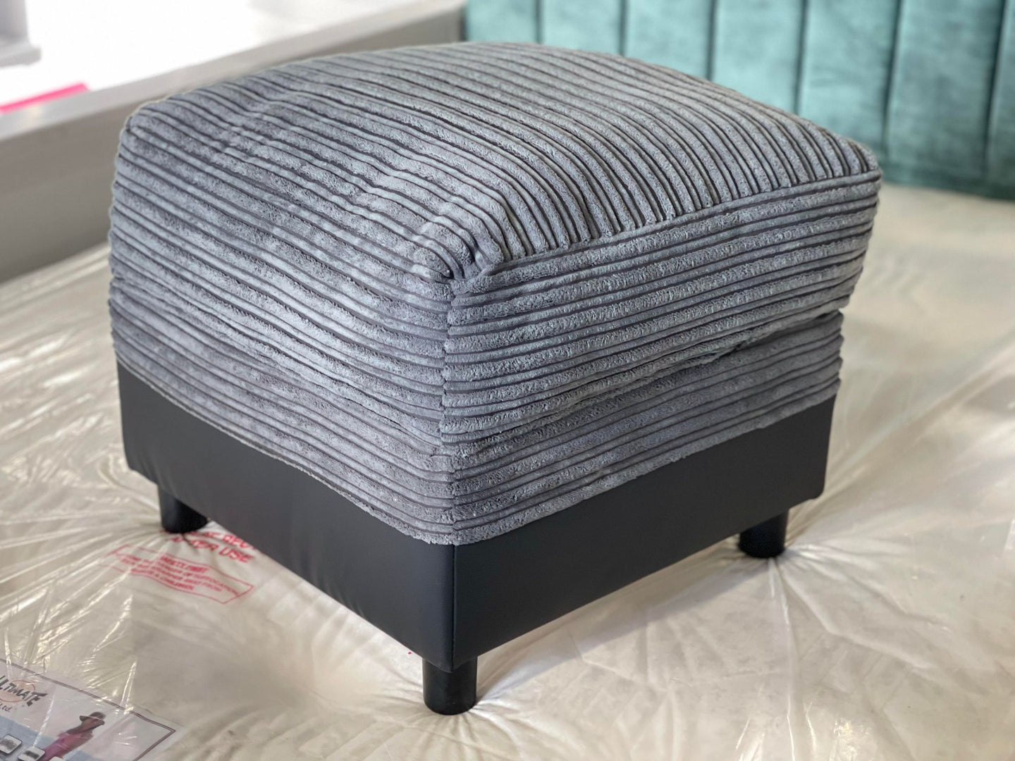 Assembled Harry Fabric Storage Footstool - Charcoal